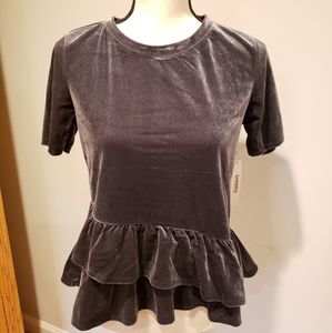 NWT Gray Velour Top with Ruffles